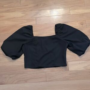 miami | black | puff sleeve crop top | cotton/linen blend | off shoulder | L